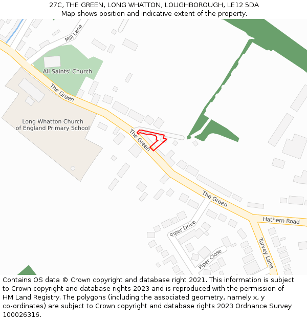 27C, THE GREEN, LONG WHATTON, LOUGHBOROUGH, LE12 5DA: Location map and indicative extent of plot