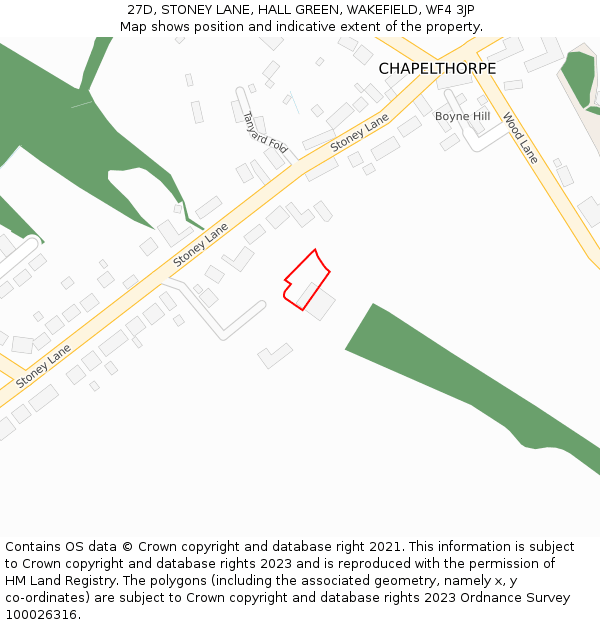 27D, STONEY LANE, HALL GREEN, WAKEFIELD, WF4 3JP: Location map and indicative extent of plot