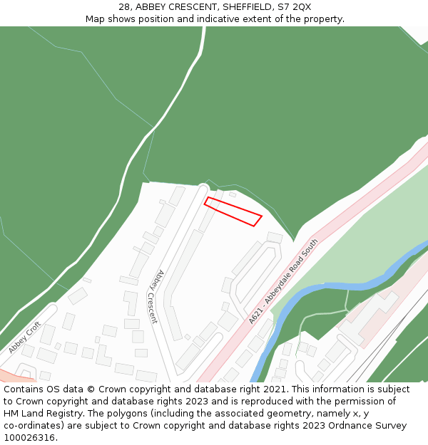 28, ABBEY CRESCENT, SHEFFIELD, S7 2QX: Location map and indicative extent of plot