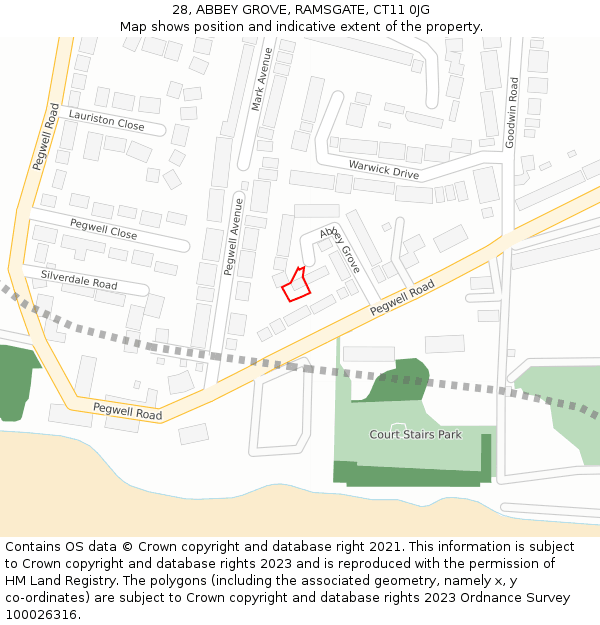 28, ABBEY GROVE, RAMSGATE, CT11 0JG: Location map and indicative extent of plot