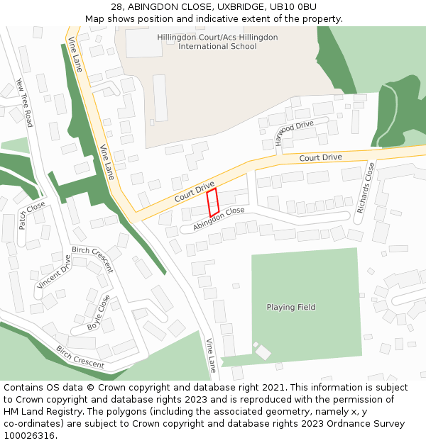 28, ABINGDON CLOSE, UXBRIDGE, UB10 0BU: Location map and indicative extent of plot