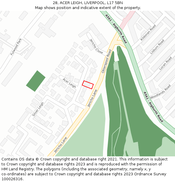 28, ACER LEIGH, LIVERPOOL, L17 5BN: Location map and indicative extent of plot