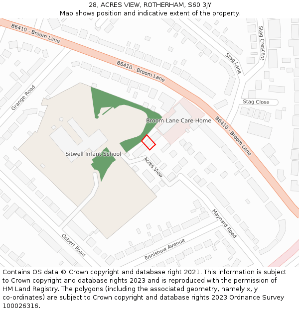 28, ACRES VIEW, ROTHERHAM, S60 3JY: Location map and indicative extent of plot