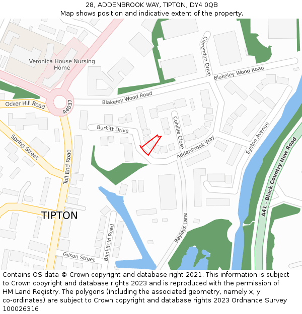 28, ADDENBROOK WAY, TIPTON, DY4 0QB: Location map and indicative extent of plot