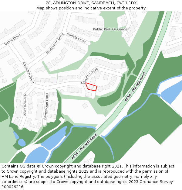 28, ADLINGTON DRIVE, SANDBACH, CW11 1DX: Location map and indicative extent of plot