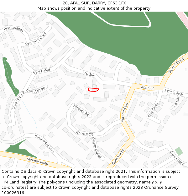 28, AFAL SUR, BARRY, CF63 1FX: Location map and indicative extent of plot