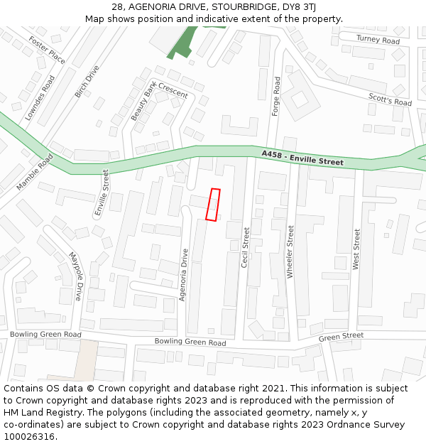 28, AGENORIA DRIVE, STOURBRIDGE, DY8 3TJ: Location map and indicative extent of plot