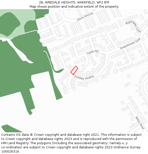 28, AIREDALE HEIGHTS, WAKEFIELD, WF2 8YF: Location map and indicative extent of plot