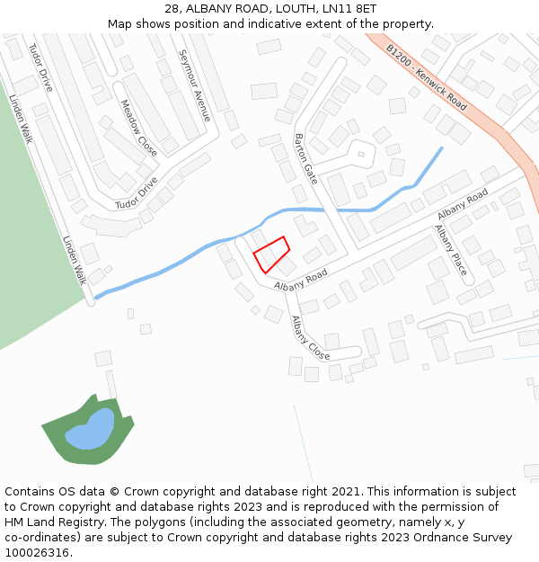 28, ALBANY ROAD, LOUTH, LN11 8ET: Location map and indicative extent of plot