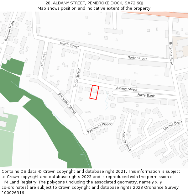 28, ALBANY STREET, PEMBROKE DOCK, SA72 6QJ: Location map and indicative extent of plot