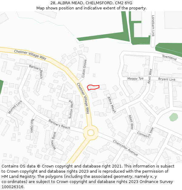 28, ALBRA MEAD, CHELMSFORD, CM2 6YG: Location map and indicative extent of plot