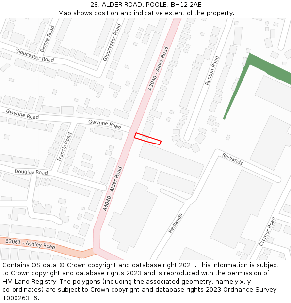 28, ALDER ROAD, POOLE, BH12 2AE: Location map and indicative extent of plot