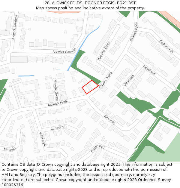 28, ALDWICK FELDS, BOGNOR REGIS, PO21 3ST: Location map and indicative extent of plot