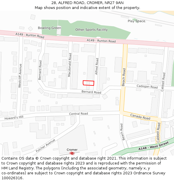 28, ALFRED ROAD, CROMER, NR27 9AN: Location map and indicative extent of plot