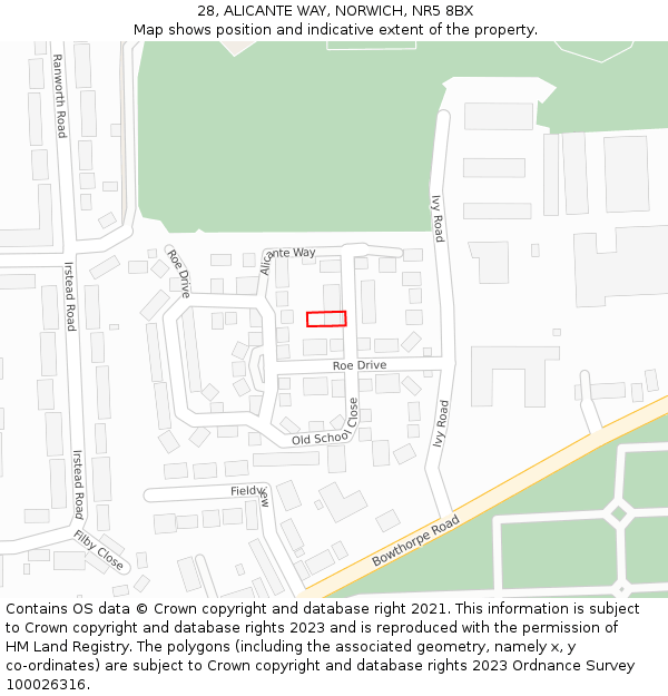 28, ALICANTE WAY, NORWICH, NR5 8BX: Location map and indicative extent of plot