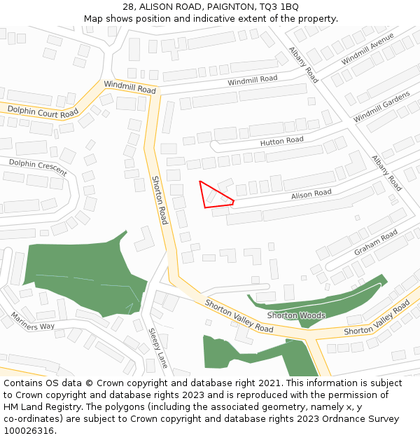 28, ALISON ROAD, PAIGNTON, TQ3 1BQ: Location map and indicative extent of plot