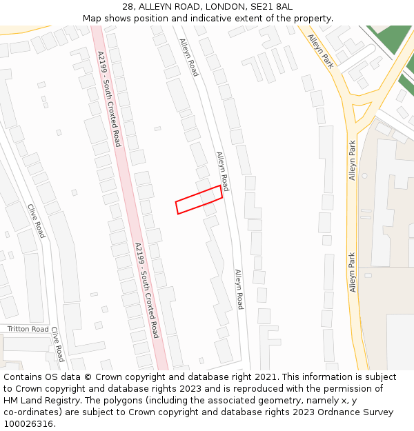 28, ALLEYN ROAD, LONDON, SE21 8AL: Location map and indicative extent of plot