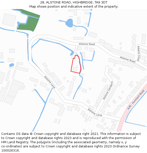 28, ALSTONE ROAD, HIGHBRIDGE, TA9 3DT: Location map and indicative extent of plot