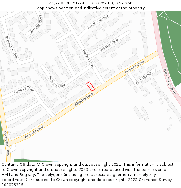 28, ALVERLEY LANE, DONCASTER, DN4 9AR: Location map and indicative extent of plot