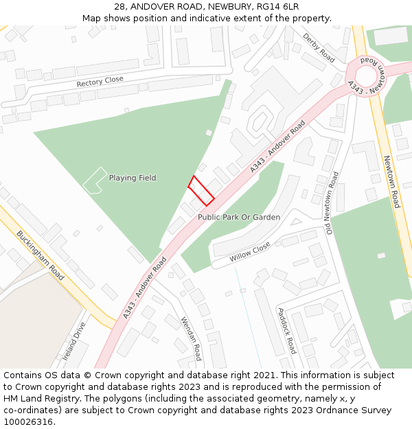 28, ANDOVER ROAD, NEWBURY, RG14 6LR: Location map and indicative extent of plot