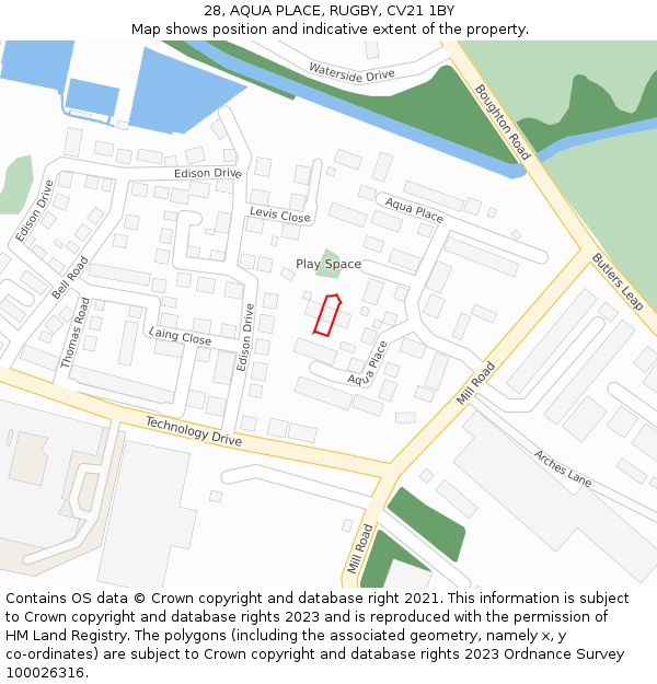 28, AQUA PLACE, RUGBY, CV21 1BY: Location map and indicative extent of plot