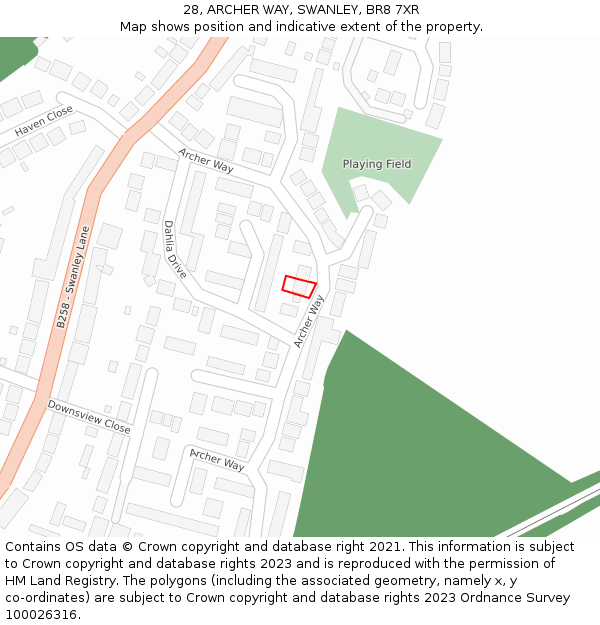 28, ARCHER WAY, SWANLEY, BR8 7XR: Location map and indicative extent of plot