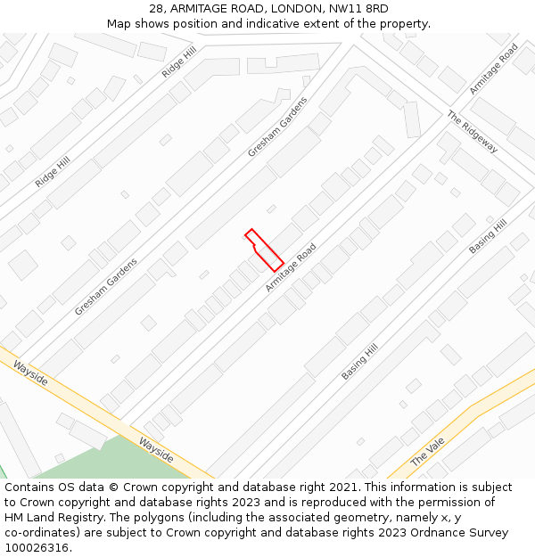 28, ARMITAGE ROAD, LONDON, NW11 8RD: Location map and indicative extent of plot