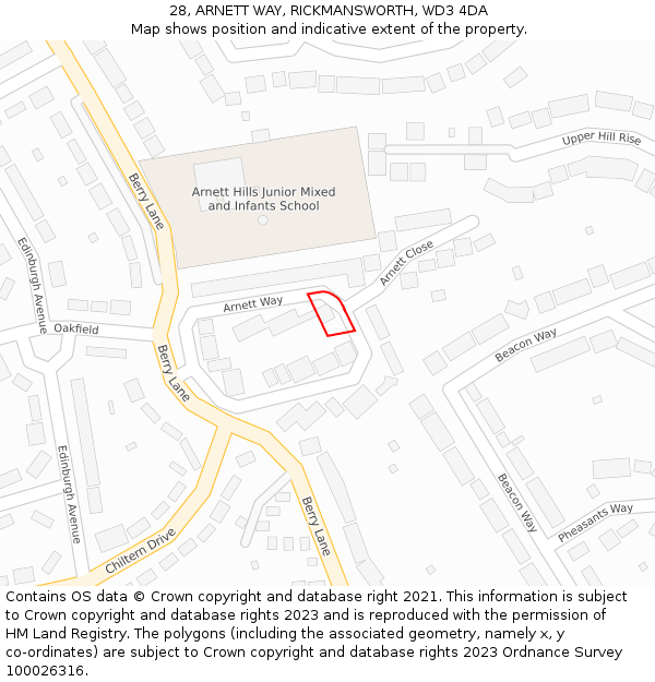 28, ARNETT WAY, RICKMANSWORTH, WD3 4DA: Location map and indicative extent of plot