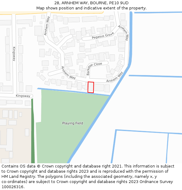 28, ARNHEM WAY, BOURNE, PE10 9UD: Location map and indicative extent of plot