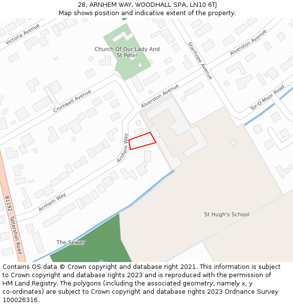 28, ARNHEM WAY, WOODHALL SPA, LN10 6TJ: Location map and indicative extent of plot