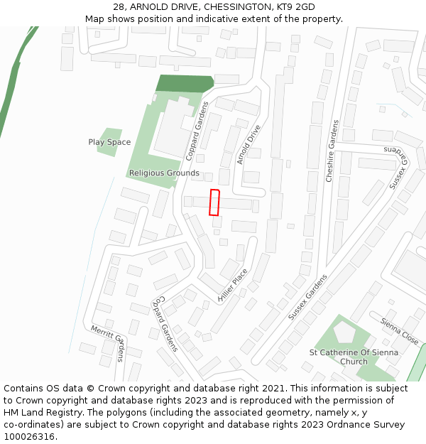 28, ARNOLD DRIVE, CHESSINGTON, KT9 2GD: Location map and indicative extent of plot