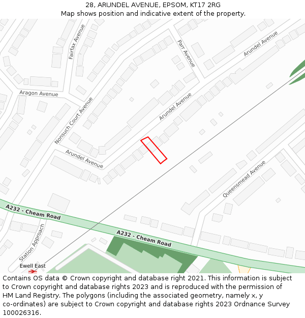 28, ARUNDEL AVENUE, EPSOM, KT17 2RG: Location map and indicative extent of plot