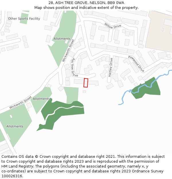 28, ASH TREE GROVE, NELSON, BB9 0WA: Location map and indicative extent of plot