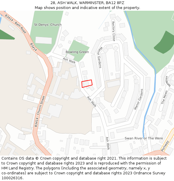 28, ASH WALK, WARMINSTER, BA12 8PZ: Location map and indicative extent of plot