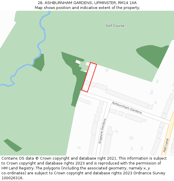 28, ASHBURNHAM GARDENS, UPMINSTER, RM14 1XA: Location map and indicative extent of plot