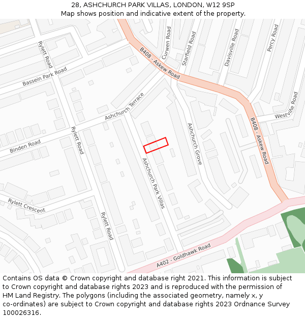 28, ASHCHURCH PARK VILLAS, LONDON, W12 9SP: Location map and indicative extent of plot