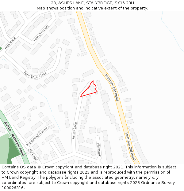 28, ASHES LANE, STALYBRIDGE, SK15 2RH: Location map and indicative extent of plot