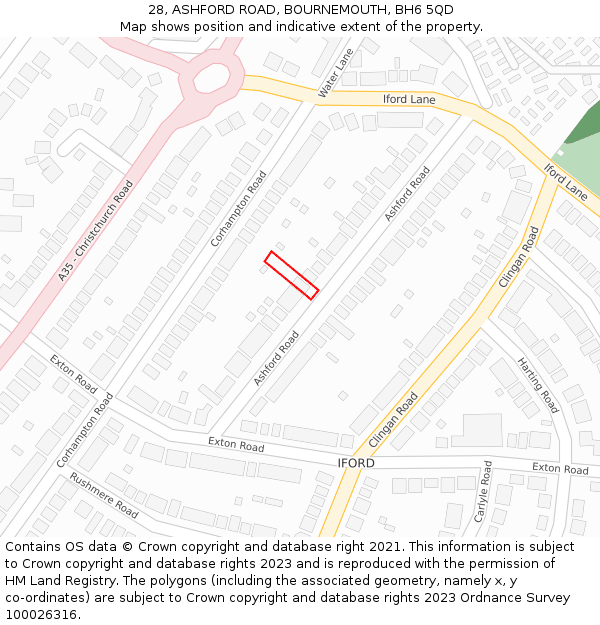 28, ASHFORD ROAD, BOURNEMOUTH, BH6 5QD: Location map and indicative extent of plot