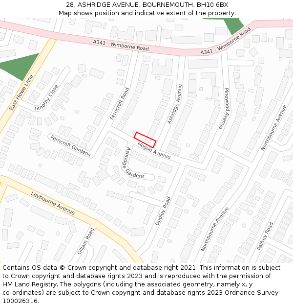 28, ASHRIDGE AVENUE, BOURNEMOUTH, BH10 6BX: Location map and indicative extent of plot