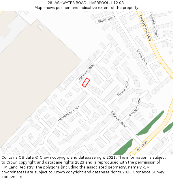 28, ASHWATER ROAD, LIVERPOOL, L12 0RL: Location map and indicative extent of plot