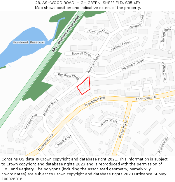 28, ASHWOOD ROAD, HIGH GREEN, SHEFFIELD, S35 4EY: Location map and indicative extent of plot