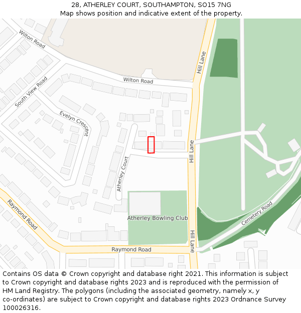 28, ATHERLEY COURT, SOUTHAMPTON, SO15 7NG: Location map and indicative extent of plot