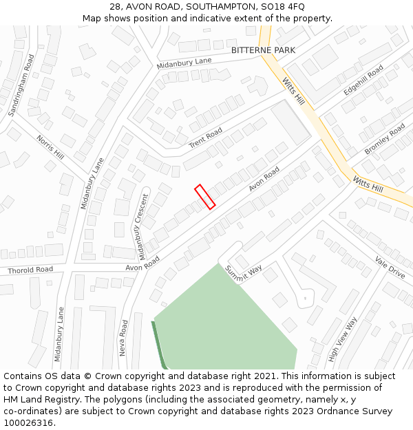 28, AVON ROAD, SOUTHAMPTON, SO18 4FQ: Location map and indicative extent of plot