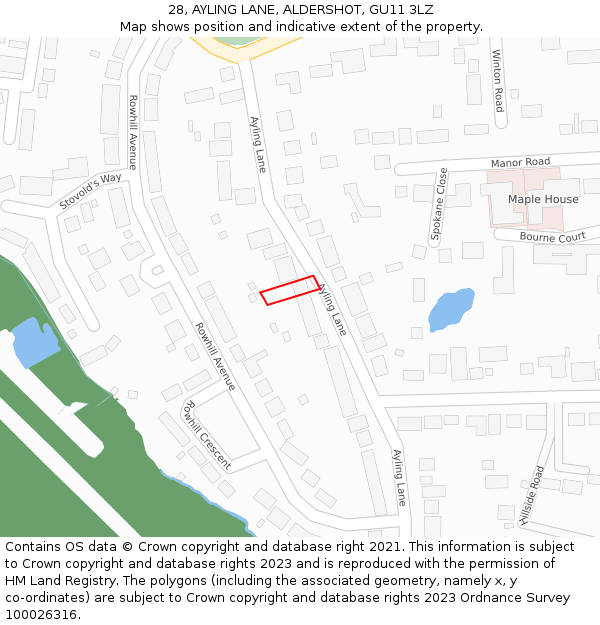 28, AYLING LANE, ALDERSHOT, GU11 3LZ: Location map and indicative extent of plot