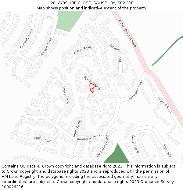 28, AYRSHIRE CLOSE, SALISBURY, SP2 9PF: Location map and indicative extent of plot