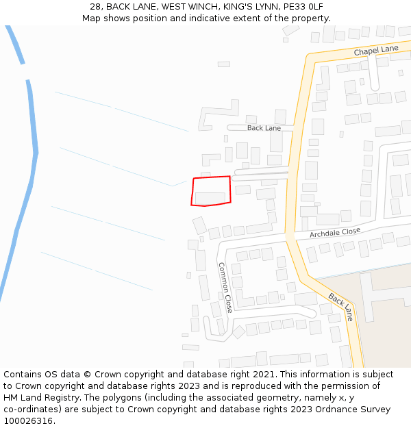 28, BACK LANE, WEST WINCH, KING'S LYNN, PE33 0LF: Location map and indicative extent of plot