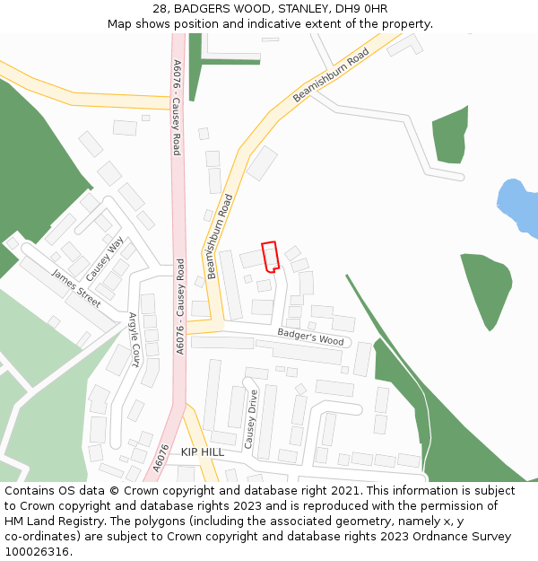 28, BADGERS WOOD, STANLEY, DH9 0HR: Location map and indicative extent of plot