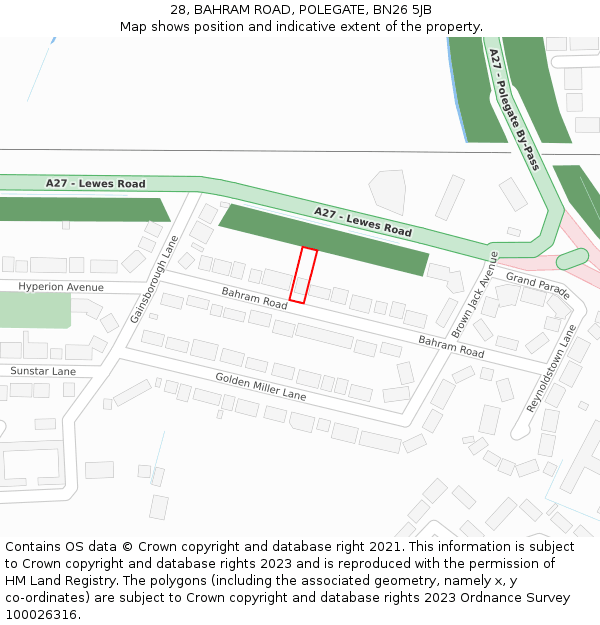 28, BAHRAM ROAD, POLEGATE, BN26 5JB: Location map and indicative extent of plot