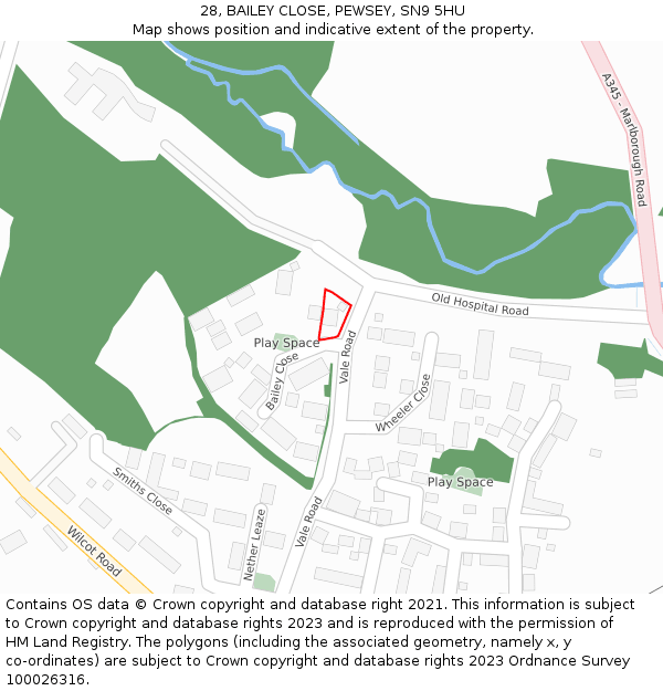 28, BAILEY CLOSE, PEWSEY, SN9 5HU: Location map and indicative extent of plot