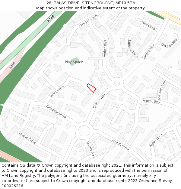 28, BALAS DRIVE, SITTINGBOURNE, ME10 5BA: Location map and indicative extent of plot